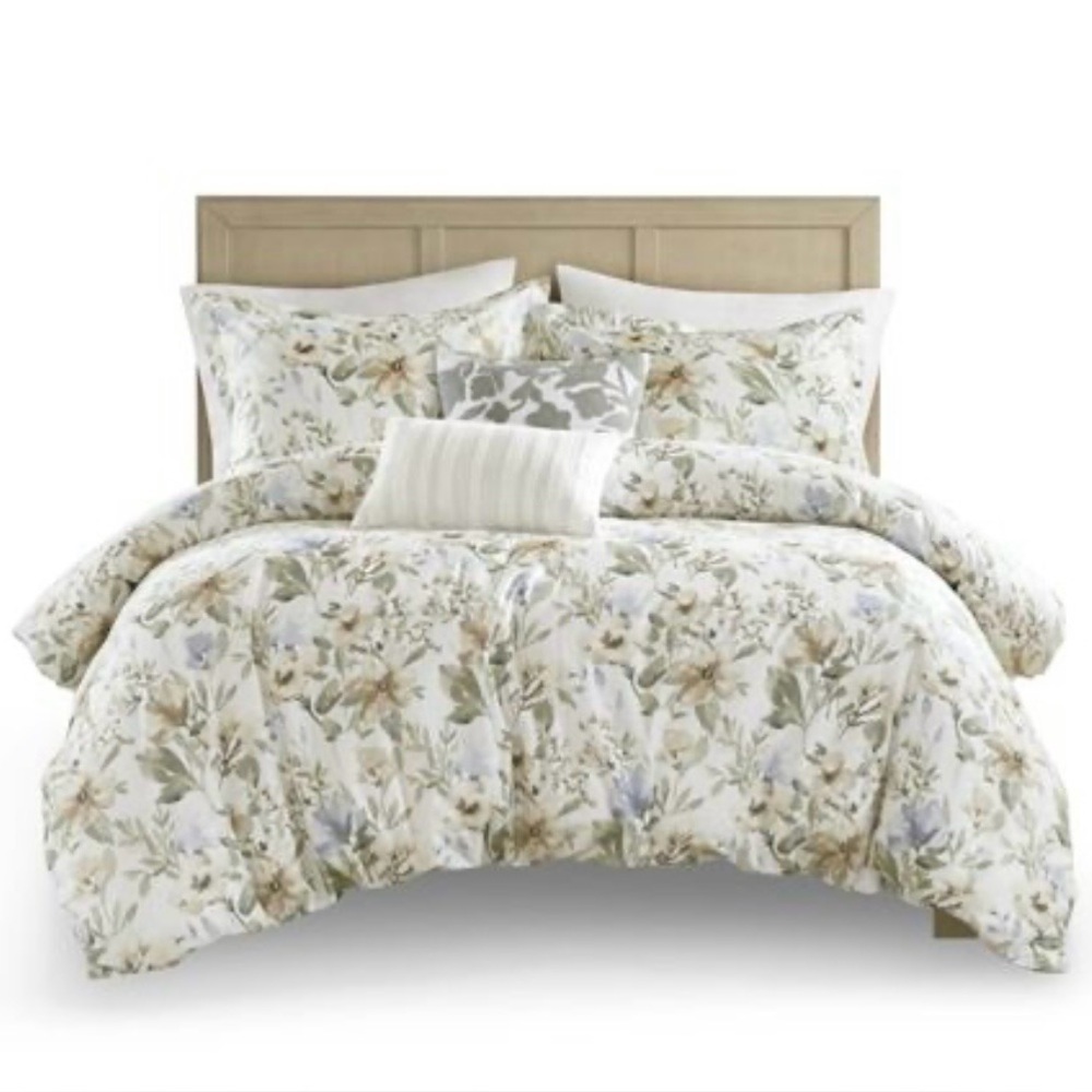 Harbor House Blue Herbal 5 Piece Cotton Sateen Print Duvet Set King NEW